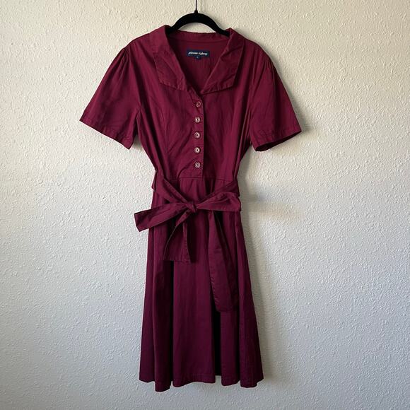Princess Highway Dresses & Skirts - Princess Highway 1950’s Vintage Style Burgundy Button Front Tie Waist Dress